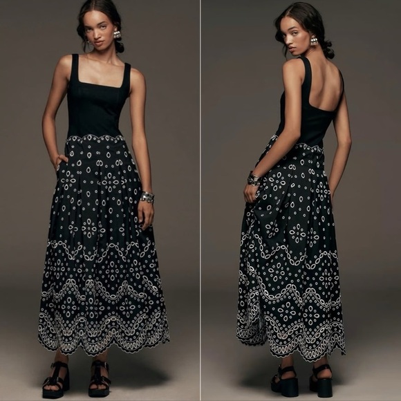 Maeve Dresses & Skirts - NWT Maeve Sleeveless Square-Neck Eyelet Midi Dress - Size Large - Black